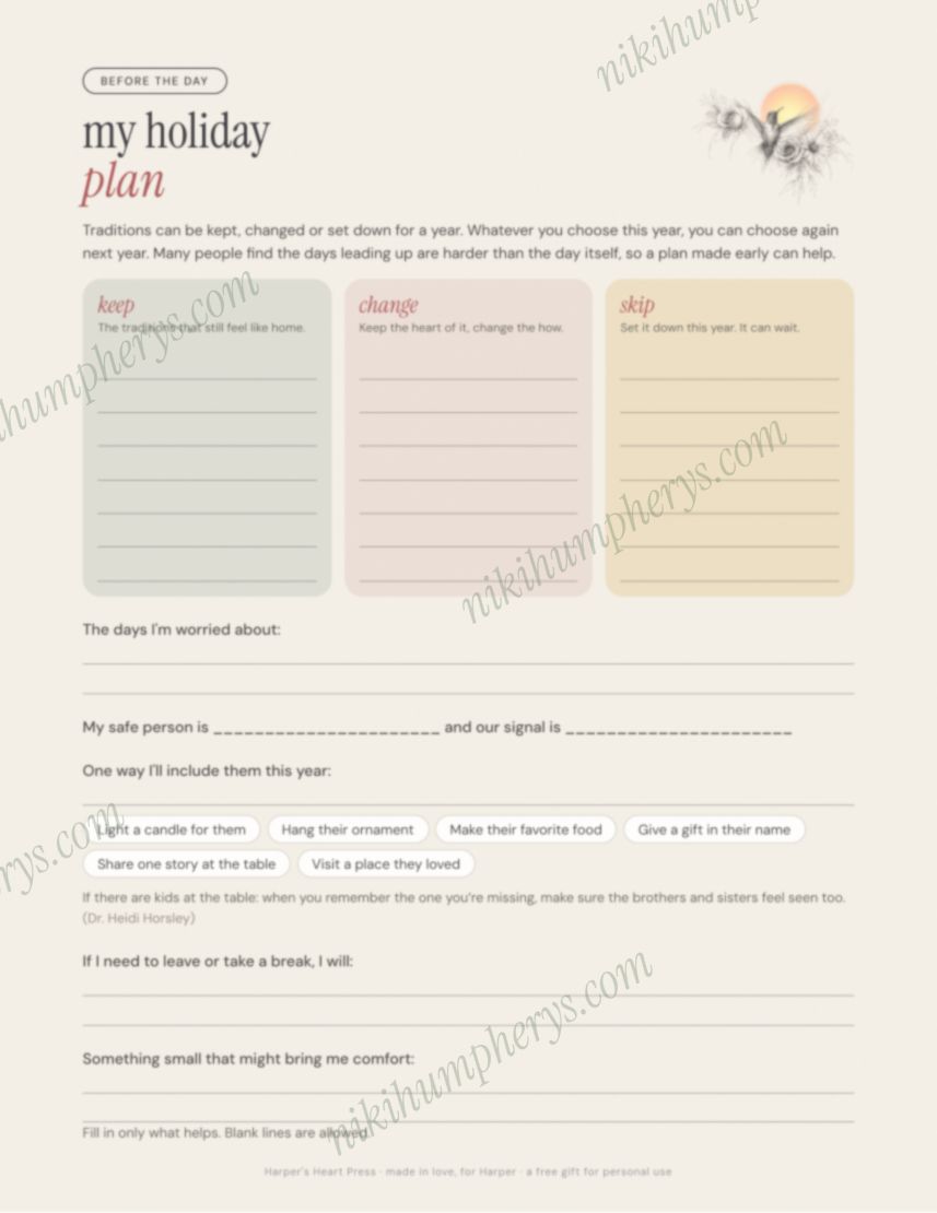 A page from Holiday Grief Survival Checklist